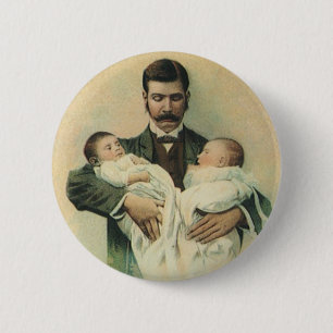 Badge Rond 5 Cm Fête des pères victorienne vintage, C'est Triplets