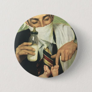 Badge Rond 5 Cm Fête des pères vintage, papa donne une bouteille à