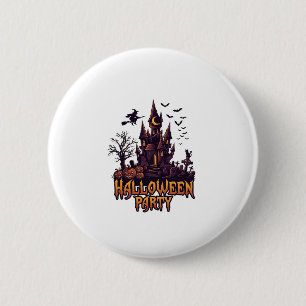 Badge Rond 5 Cm Fête d'Halloween Château Hanté Citrouilles Chauves