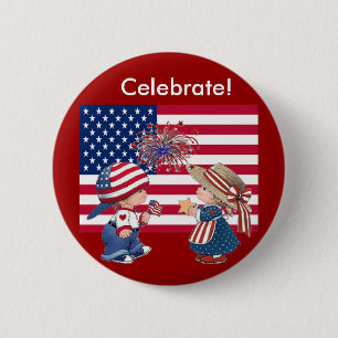 Badge Rond 5 Cm Fêter le drapeau américain