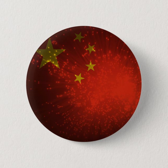 Badge Rond 5 Cm Feu d'artifice ; Drapeau de la Chine (Devant)