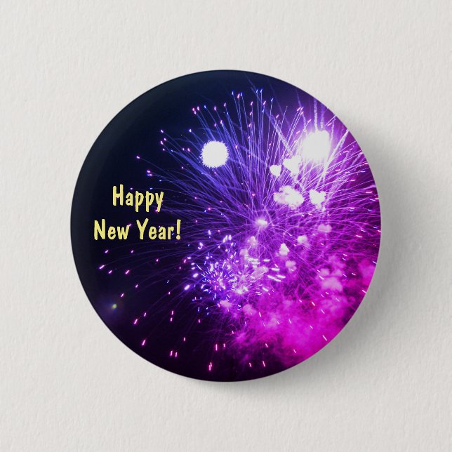 Badge Rond 5 Cm Feu d'artifice du Nouvel An HappY (Devant)