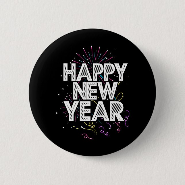 Badge Rond 5 Cm Feu d'artifice Nouvel An Soirée Fête Happy (Devant)