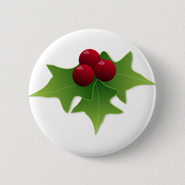 Badge Rond 5 Cm Feuille de houx avec des baies (Devant)