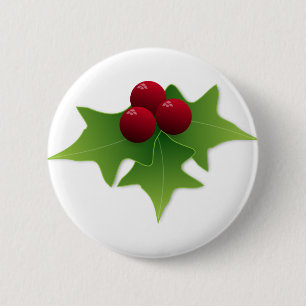 Badge Rond 5 Cm Feuille de houx avec des baies