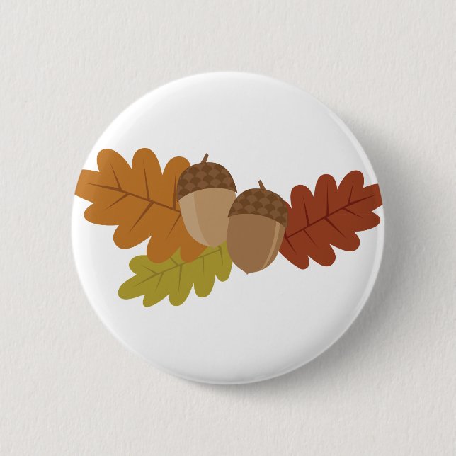 Badge Rond 5 Cm Feuilles Acorn (Devant)