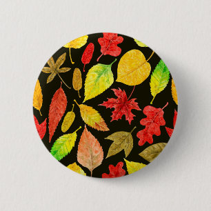 Badge Rond 5 Cm Feuilles d'automne aquarelle foncée