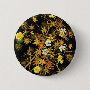 Badge Rond 5 Cm Feuilles d'automne japonaises Antique botanique