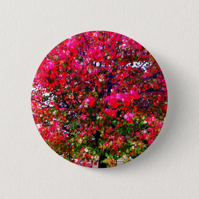 Badge Rond 5 Cm Feuilles d'automne rose impressionniste (Devant)