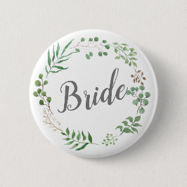 Badge Rond 5 Cm Feuilles de couronne vert botanique | Mariée