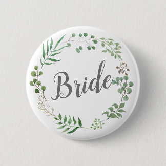 Badge Rond 5 Cm Feuilles de couronne vert botanique | Mariée