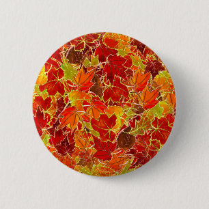 Badge Rond 5 Cm Feuilles de érable scintillantes d'automne