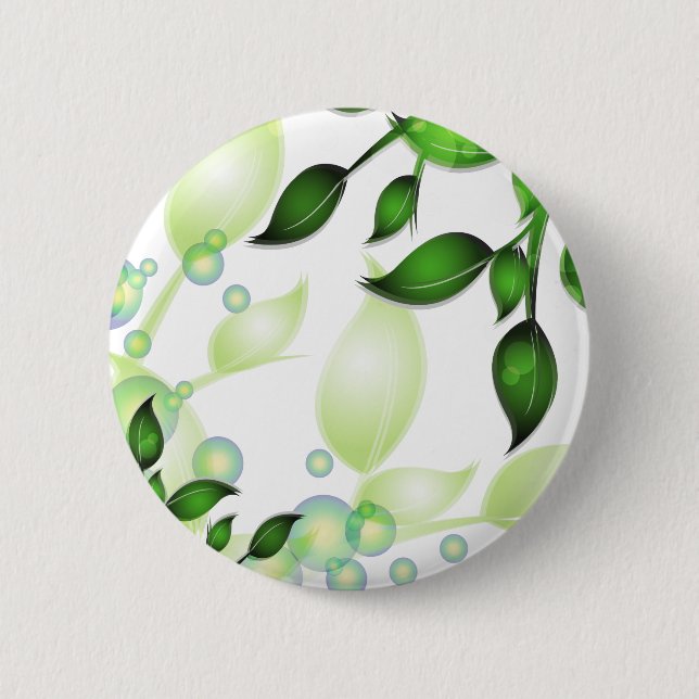 Badge Rond 5 Cm Feuilles de jardin frais sur blanc (Devant)