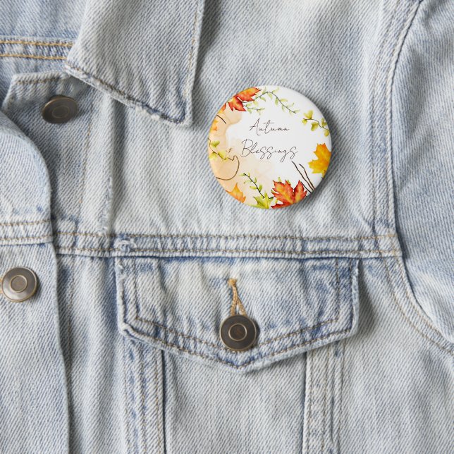 Badge Rond 5 Cm Feuilles d'érable d'automne avec texte personnalis (En situation)