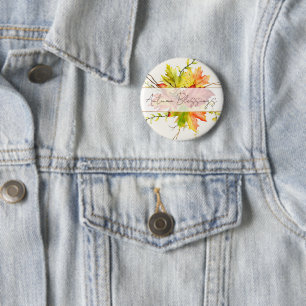 Badge Rond 5 Cm Feuilles d'érable d'automne avec texte personnalis