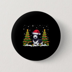 Badge Rond 5 Cm Feux d'arbre de Noël Rat Terrier Chien Santa Hat N