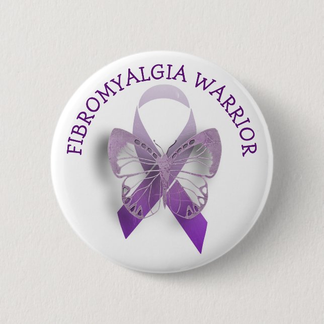 Badge Rond 5 Cm Fibromyalgie Guerrier Purple Sensibilisation Ruban (Devant)