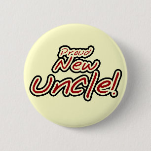 Badge Rond 5 Cm Fier nouvel oncle - Texte rouge et noir