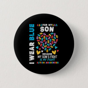 Badge Rond 5 Cm Fier papa autiste, je porte le bleu pour mon fils