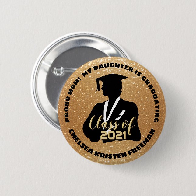Badge Rond 5 Cm Fier Parent - Fille Diplôme (Devant & derrière)