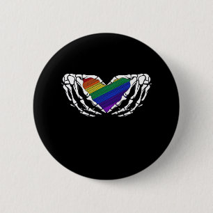 Badge Rond 5 Cm Fierté - Squelette Mains Tenant Coeur Classique