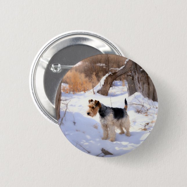 Badge Rond 5 Cm Fil Fox Terrier Laisser neiger Noël (Devant & derrière)
