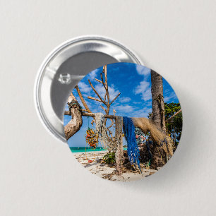 Badge Rond 5 Cm Filets de pêche séchant sur la plage
