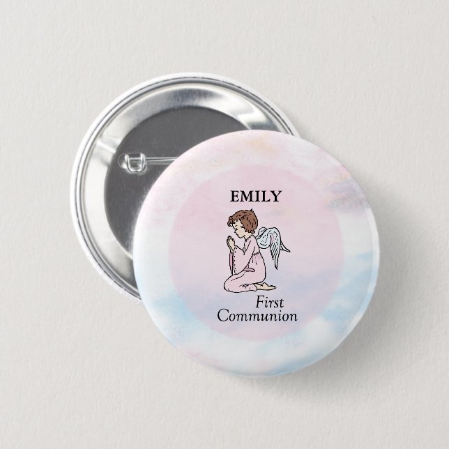 Badge Rond 5 Cm Fille, ange de première communion (Devant & derrière)