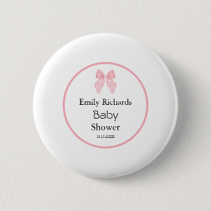 Badge Rond 5 Cm Fille au noeud rose Baby Shower