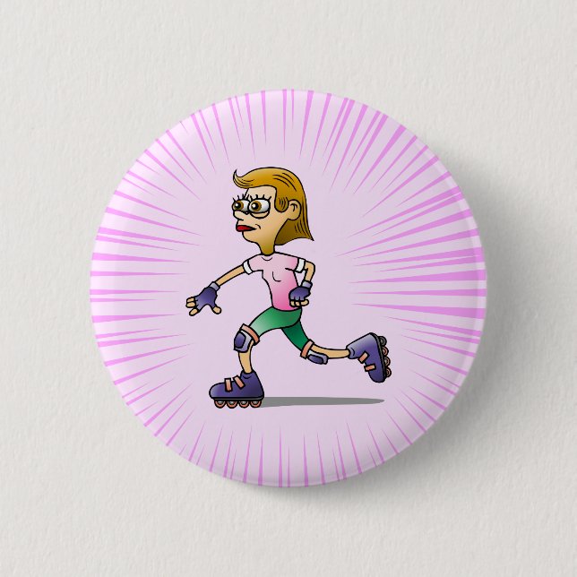 Badge Rond 5 Cm Fille au patin à roulettes (Devant)