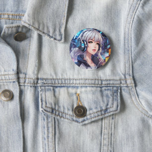 Badge Rond 5 Cm Fille avec casque