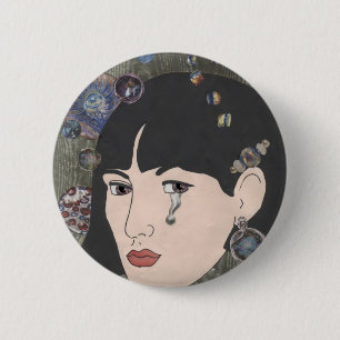 Badge Rond 5 Cm Fille avec des yeux de kaléidoscope