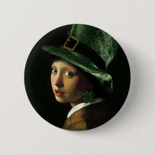 Badge Rond 5 Cm Fille avec l'oreille du trèfle - Saint Patrick's D