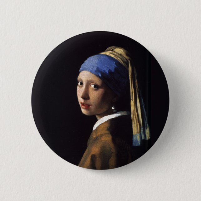 Badge Rond 5 Cm Fille avec une perle à oreille peinture (Devant)