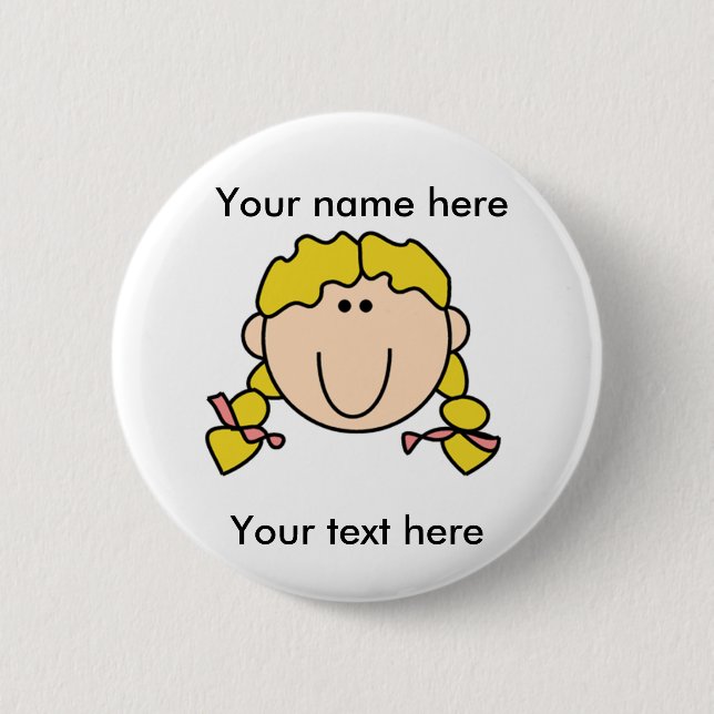 Badge Rond 5 Cm Fille blonde customisée avec des tresses (Devant)