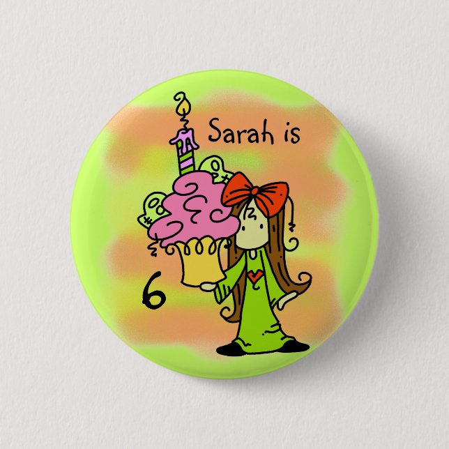 Badge Rond 5 Cm Fille customisée avec cupcake Bouton d'anniversair (Devant)