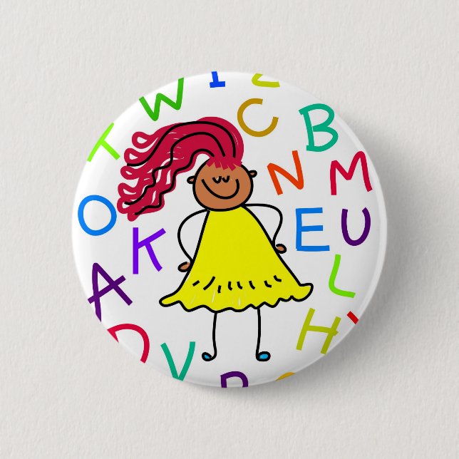 Badge Rond 5 Cm Fille d'alphabet (Devant)