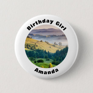 Badge Rond 5 Cm Fille d'anniversaire Collines ondoyantes Photo de