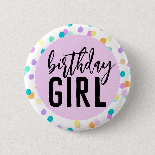 Badge Rond 5 Cm Fille d'anniversaire Confetti (Devant)