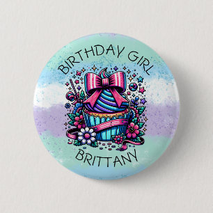 Badge Rond 5 Cm Fille d'anniversaire Cupcake Whimsical Personnalis