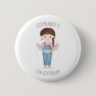 Badge Rond 5 Cm Fille d'anniversaire dans les salles Brunette