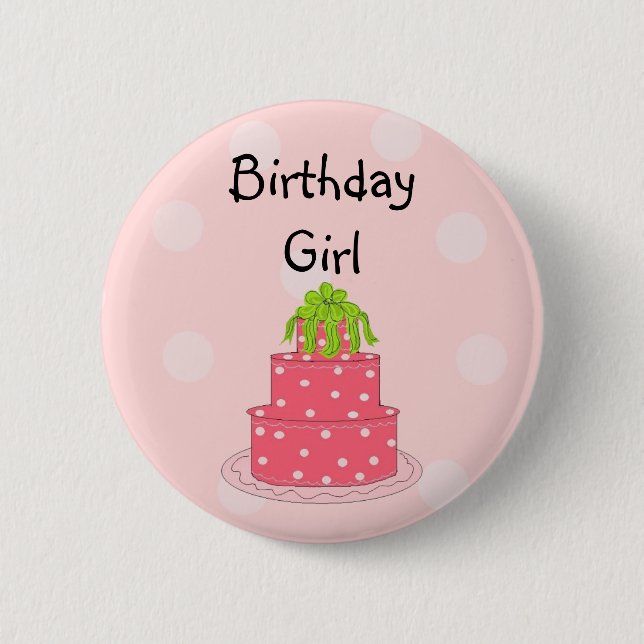 Badge Rond 5 Cm Fille d'anniversaire - Gâteau rose (Devant)
