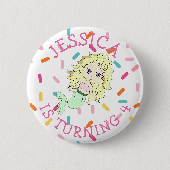 Badge Rond 5 Cm Fille d'anniversaire personnalisée Bouton de sirèn (Devant)