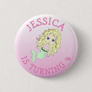 Badge Rond 5 Cm Fille d'anniversaire personnalisée Bouton de sirèn