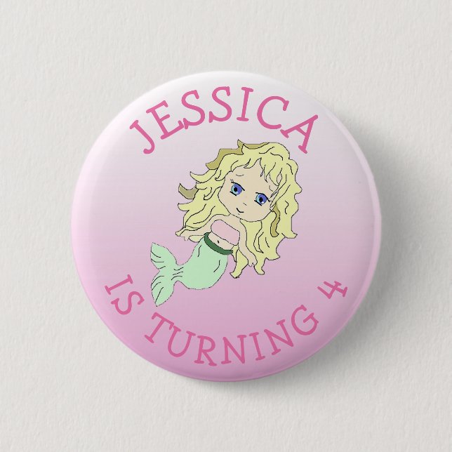 Badge Rond 5 Cm Fille d'anniversaire personnalisée Bouton de sirèn (Devant)