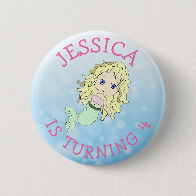 Badge Rond 5 Cm Fille d'anniversaire personnalisée Bouton de sirèn (Devant)