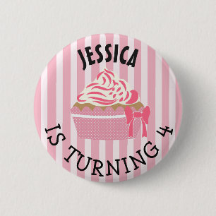 Badge Rond 5 Cm Fille d'anniversaire personnalisée Pink Cupcake Bu