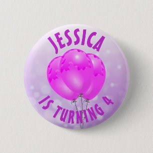 Badge Rond 5 Cm Fille d'anniversaire personnalisée Purple et bouto