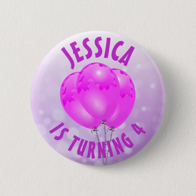 Badge Rond 5 Cm Fille d'anniversaire personnalisée Purple et bouto (Devant)