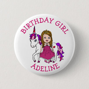 Badge Rond 5 Cm Fille d'anniversaire Personnaliser Bouton Princess